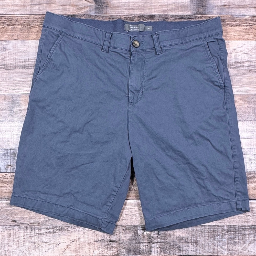 Berkley Jensen Mens 38 Slate Blue Chino Shorts Stretch Cotton Flat Front‎ Snag